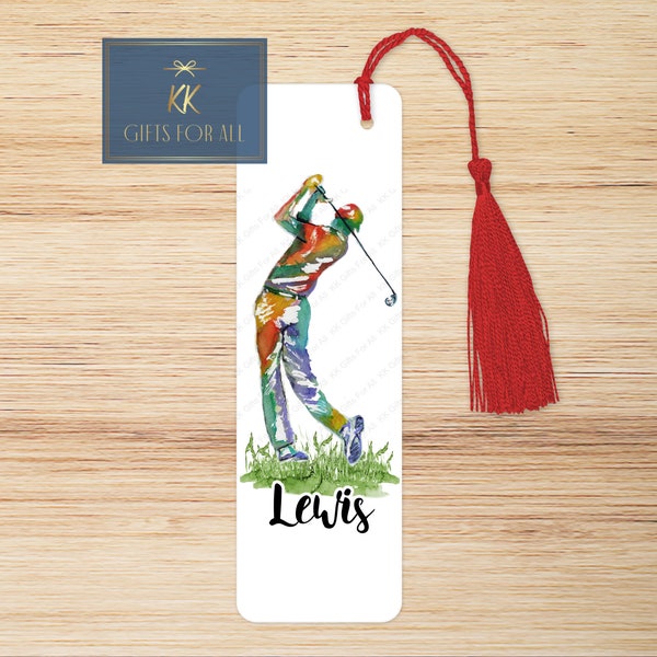 Personalised Golfer Bookmark, Personalised Bookmark, Male Letterbox Gifts, Gift For Dad, Golf Lover Gift, Golf Book Marker, Watercolour Golf