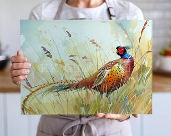 Pheasant Chopping Board, Glass Work Top Saver, Cutting Board, New Home Gifts, Farmhouse Kitchen Decor