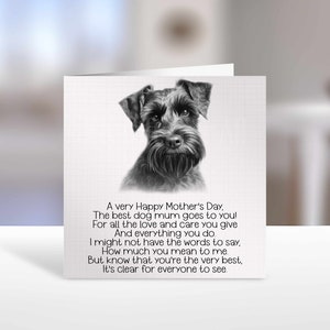 Carte de fête des mères schnauzer avec chien, carte schnauzer nain foncé, carte de maman chien
