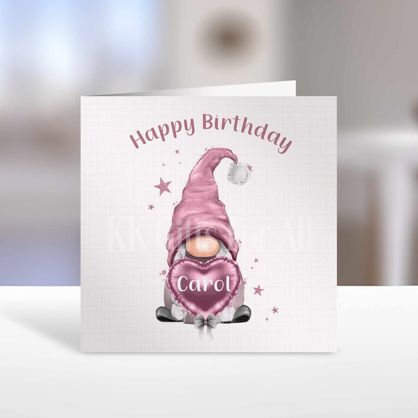 Personalised Gonk Card, Birthday Card For Gonk Lover, Gnome Greetings Card For Wife, Pink Gonk Birthday Card Mum Friend Sister
