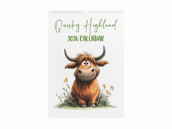 2026 Quirky Highland Cow Calendar, Funny Highland Cow Wall Calendar, Farm Animal A4 Monthly Planner