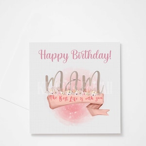 Carte d'anniversaire pour maman, carte d'anniversaire rose pour maman, carte d'anniversaire pour maman