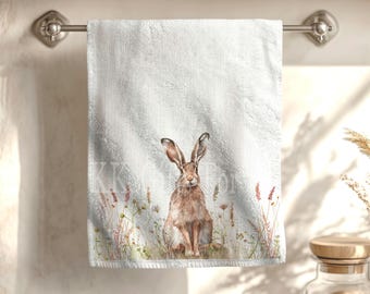Hare Tea Towel, Personalised Kitchen Towel, Wildflife Hare Kitchen Decor