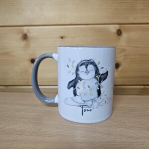 Personalised Christmas Penguin Mug, Sketch Penguin With Xmas Lights, Christmas Hot Choc Mug image 10