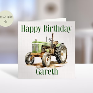 Carte personnalisée de tracteur, carte d'anniversaire pour papa, grand-père, frère, oncle, carte verte classique de tracteur