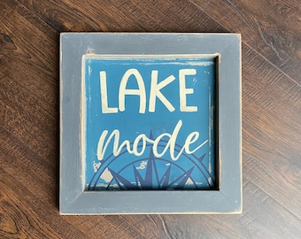 Letrero rústico de madera Lake Mode / Decoración enmarcada para casa de lago
