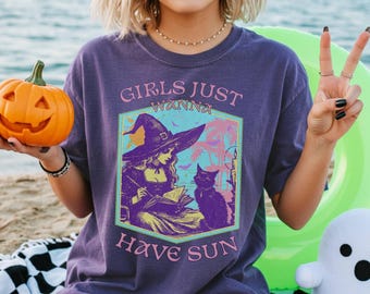 Summerween Comfort Colors T-Shirt: Spooky Coconut Girl, Pastel Goth