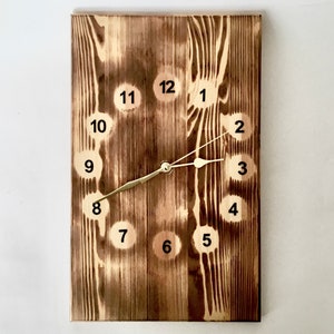 Burnt Pine Wooden Wall Clock: Handmade Farmhouse Decor, Eco-friendly Clock for Nature Lovers