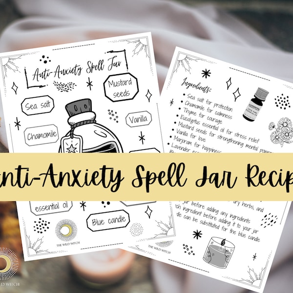 Anti-Anxiety Spell Jar Recipe Book of Shadows Printable Grimoire Pages
