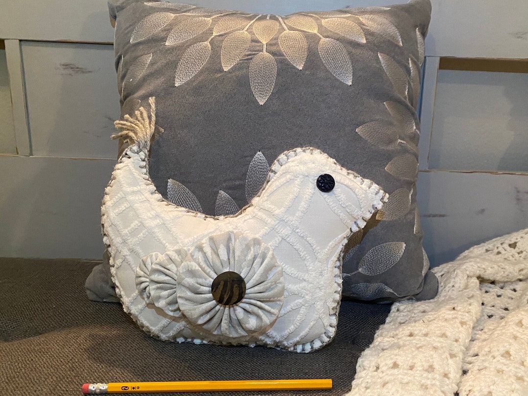Unique Bird Shaped Pillow Made From Repurposed Clean Vintage Chenille