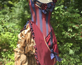 Blue & Burgundy Striped Bodice and Can-can skirt