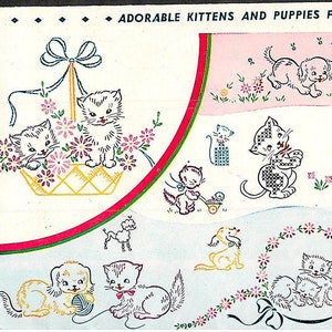 Vintage Baby Embroidery Designs: Kittens and Puppies (PDF Download)