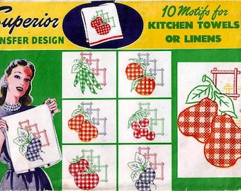 Vintage 1940s Kitchen Embroidery Designs: Fruit & Vegetable Motifs (PDF Download)