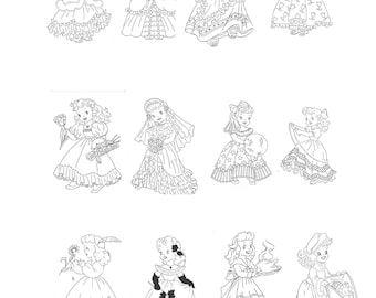 Vintage Doll Embroidery Designs: 12 Month Doll Transfers (PDF file)