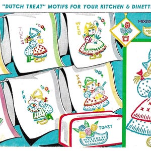 Dutch Girl Embroidery Designs: Kitchen Tea Towel Designs for Transfer (PDF Download)