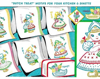 Dutch Girl Embroidery Designs: Kitchen Tea Towel Designs for Transfer (PDF Download)