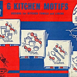 Vintage Kitchen Motifs Embroidery Designs: 1940s Tea Towel Transfers (PDF Download)