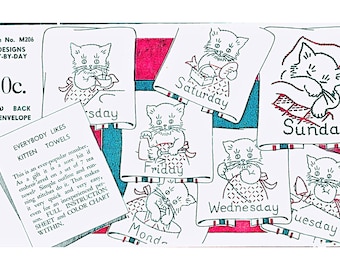 Vintage Kittens Embroidery Designs: Tea Towel Transfers (PDF Download)