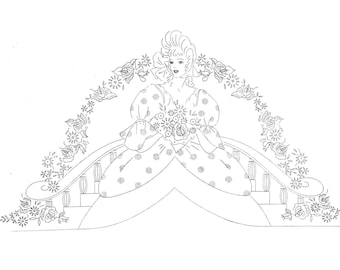 Colonial Maid Embroidery Design: Vintage Pillowcase Designs for Transfer (PDF Pattern)