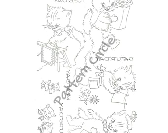 Vintage Kitten Embroidery Designs: Tea Towel Designs for Transfer (PDF Download)