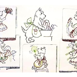 Vintage Scottie Dog Embroidery Designs: 1930s Tea Towel Designs for Transfer (PDF)