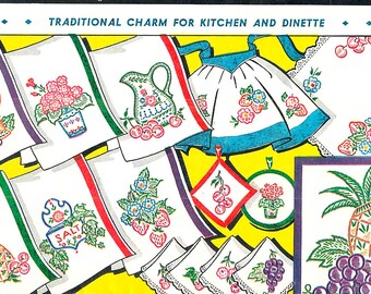 Vintage Kitchen Embroidery Designs: Fruit & Floral Tea Towel Designs for Transfer (PDF)