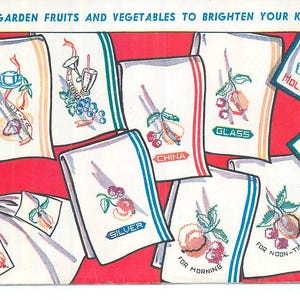 Vintage Kitchen Embroidery Designs: Fruit & Vegetable Tea Towel Transfers (PDF Download)