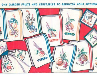 Disegni vintage per ricamo da cucina: trasferibili per strofinacci da cucina con frutta e verdura (download in PDF)