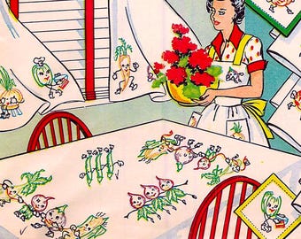 Disegni da ricamo Garden Gang: Trasferimenti per strofinacci da cucina vintage (download PDF)
