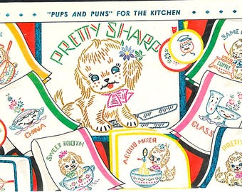 Vintage Puppy Embroidery Designs: Puns for Kitchen Linens (PDF)