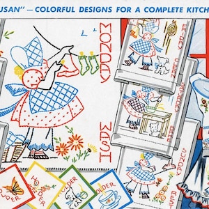 Little Susan Sunbonnet Girl Embroidery Designs: Vintage Tea Towel Transfers (PDF Download