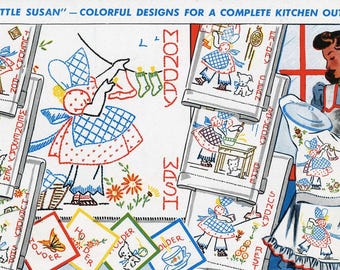Little Susan Sunbonnet Girl Embroidery Designs: Vintage Tea Towel Transfers (PDF Download