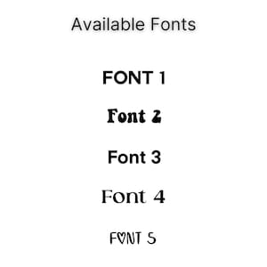 Peut inclure: Une liste de cinq polices diff&eacute;rentes, &eacute;tiquet&eacute;es "FONT 1", "Font 2", "Font 3", "Font 4" et "FONT 5".