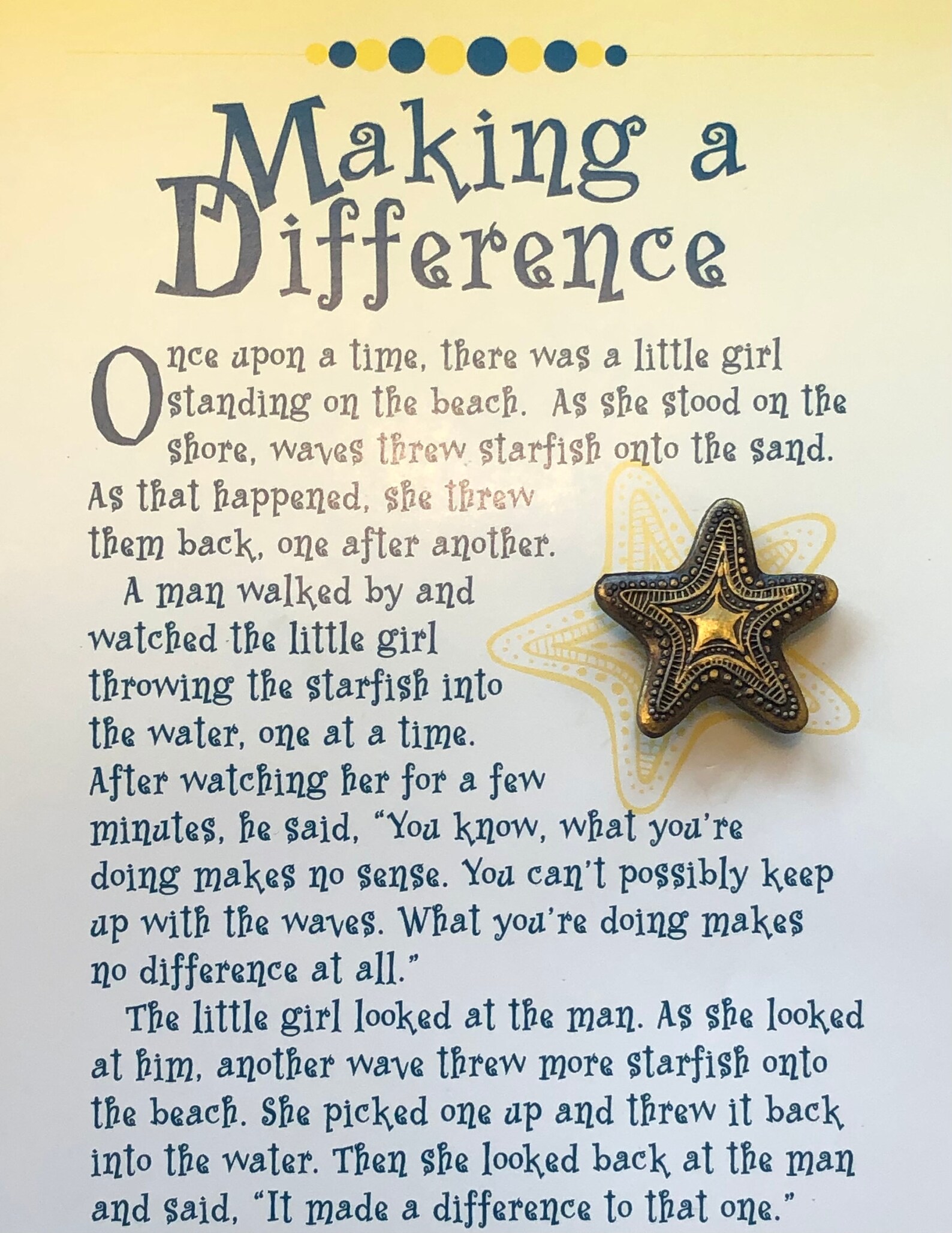 Starfish Making A Difference Lapel Pin With Message Card E Etsy Starfish making a difference lapel pin with message card e etsy