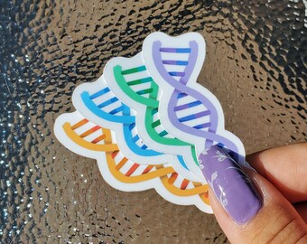 DNA Strand Vinyl Sticker | Science STEM Biology Scientist Colorful Orange Blue Green Purple