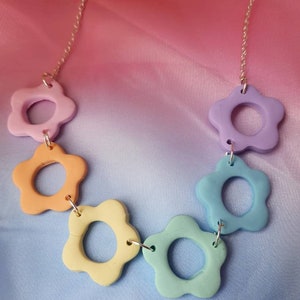 Pastel flower necklace. Handmade polymer clay. Kawaii harajuku kitsch. Flower power image 2