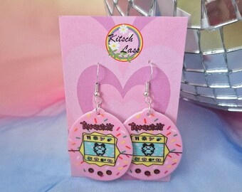 Tamagotchi game earrings. Retro 90s 00s jewellery. Quirky kitsch handmade earrings. Kitsch kawaii harajuku