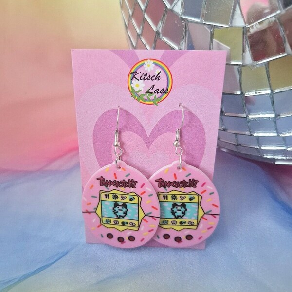 Tamagotchi game earrings. Retro 90s 00s jewellery. Quirky kitsch handmade earrings. Kitsch kawaii harajuku