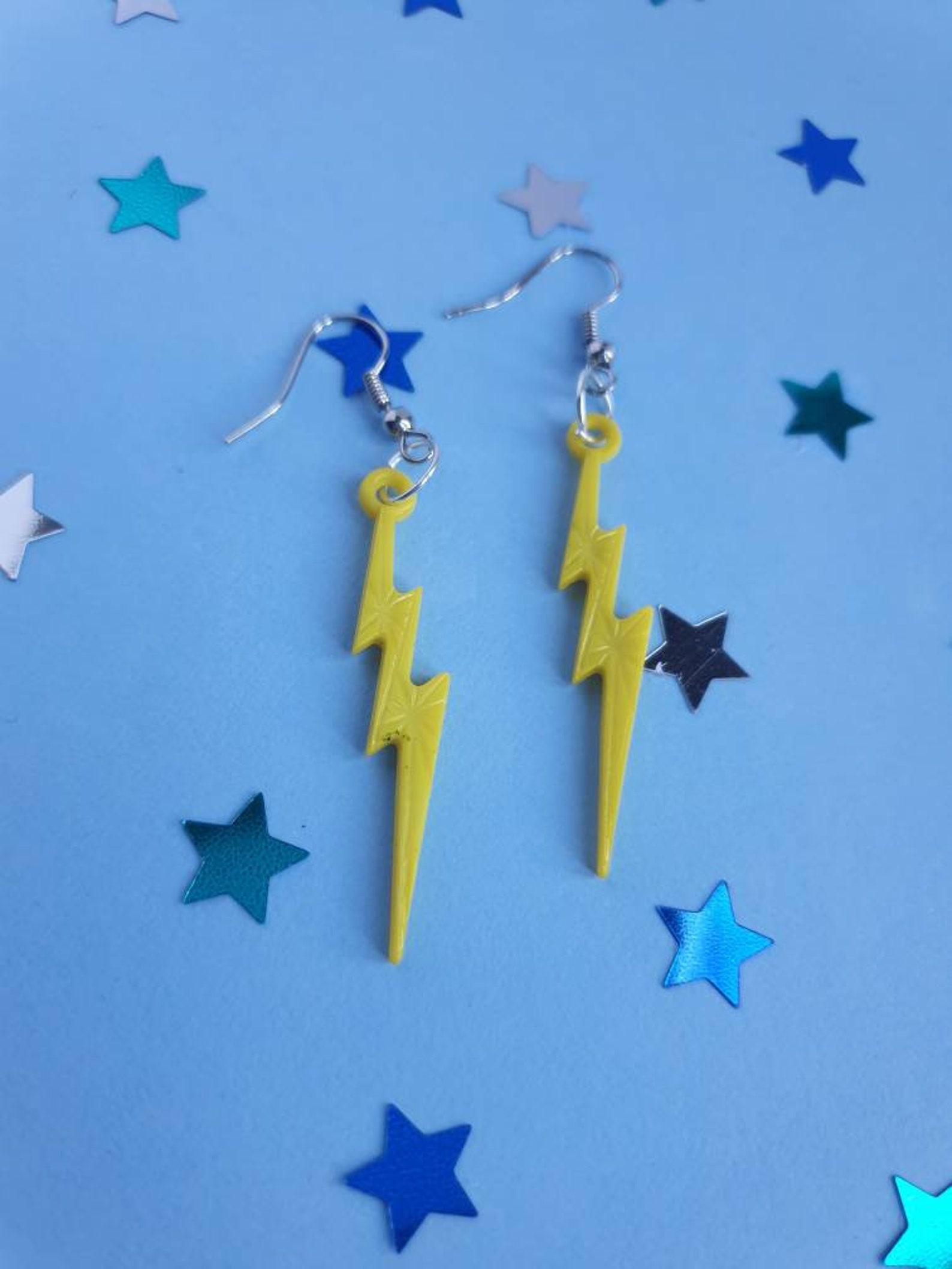Super Cute Handmade Lightning Bolts Earings. Bright Yellow Etsy