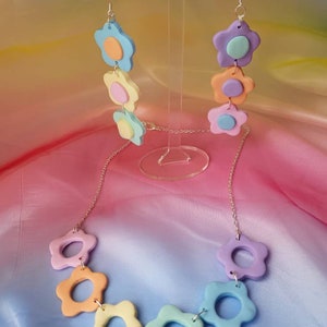Pastel flower necklace. Handmade polymer clay. Kawaii harajuku kitsch. Flower power image 3