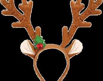 Antler Christmas Headband Xmas Tree Metal Ears Antlers jingle bells Bopper Headwear UK 