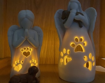 Dog's Angel Candle Holder Statues w/Flickering Led Candle - Sympathy Memorial Gift Ideas for Loss of Dog, Pet Loss Gifts, Dog Remembrance