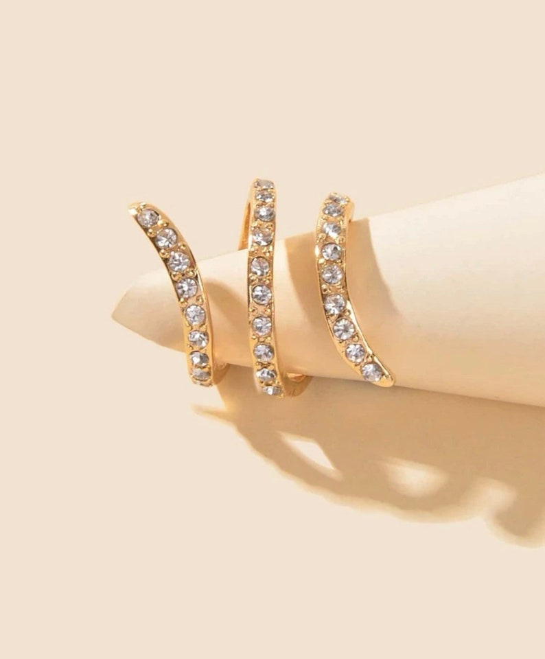 Rhinestone Gold Wrap Ring, Aesthetic Gold Band Ring, Cute Gold Ring