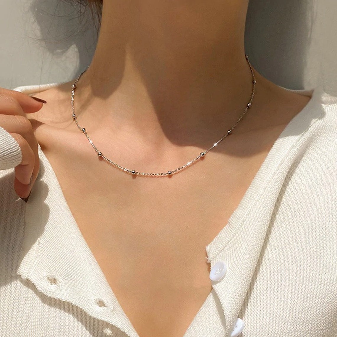 Thin Gold Choker Teen Girl Gift Dainty Beaded Necklace Thin Etsy