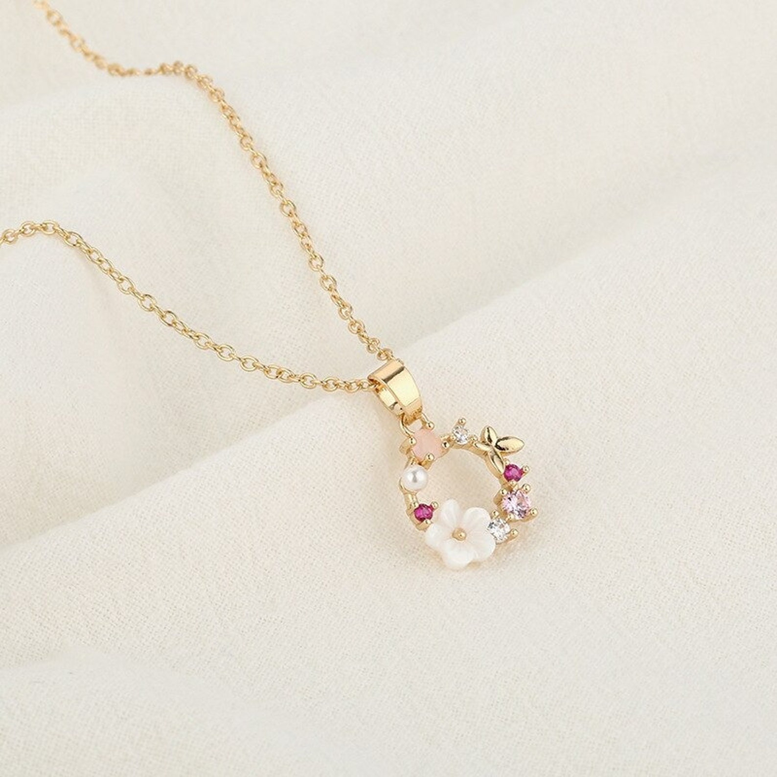 Floral Pendant Necklace Gold Necklace Rose Gold Necklace Etsy