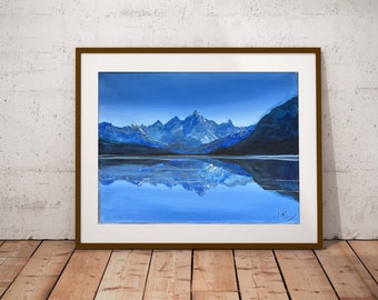 Mountains Reflection Landscape Original Acrylic Painting