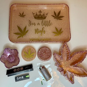 Stoner set, rolling tray, grinder, cruncher, bowl, ocb, 420, shape, trinket, kiff, ashtray