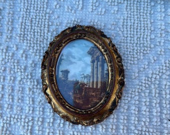 Vintage Italian Florentine Small Framed Wall Art Landscape Ancient Rome Gold Ornate Painted Dark Academia Moody Wall Decor