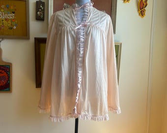 Vintage 1960s Pale Pink Semi-Sheer Nylon Ribbon Robe OSFM/Free Size