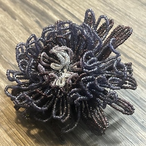 vintage french beaded purple flower with wire stem beadwork